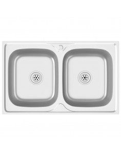 Lavello Cucina Doppia Vasca 800x500x155 mm Argento Acciaio Inox 2