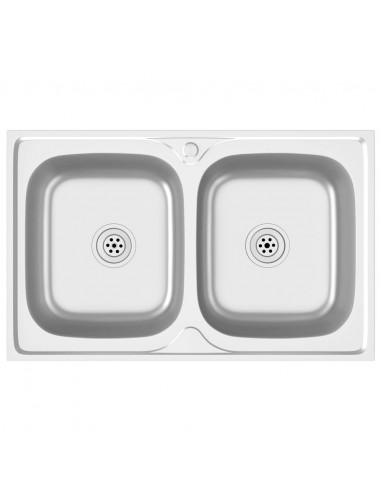 Lavello Cucina Doppia Vasca 800x500x155 mm Argento Acciaio Inox
