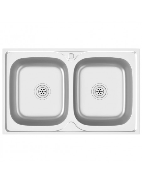 Lavello Cucina Doppia Vasca 800x500x155 mm Argento Acciaio Inox