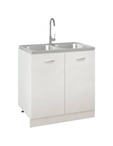 Lavello Cucina Doppia Vasca 800x500x155 mm Argento Acciaio Inox