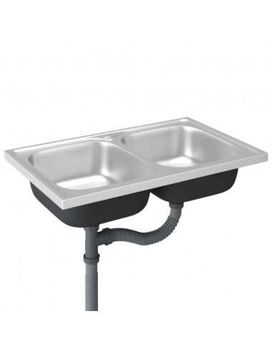 Lavello Cucina Doppia Vasca 800x500x155 mm Argento Acciaio Inox