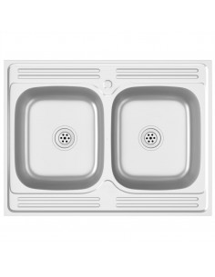 Lavello Cucina Doppia Vasca 800x600x155 mm Argento Acciaio Inox 2