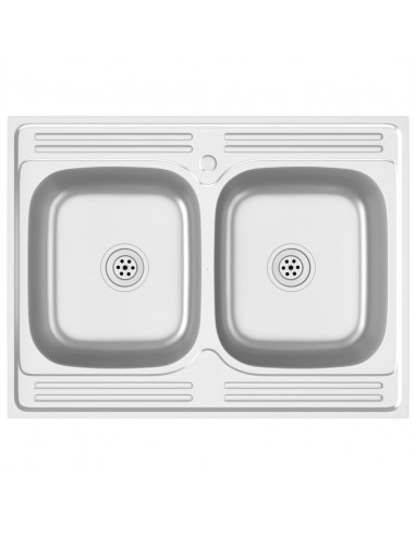 Lavello Cucina Doppia Vasca 800x600x155 mm Argento Acciaio Inox