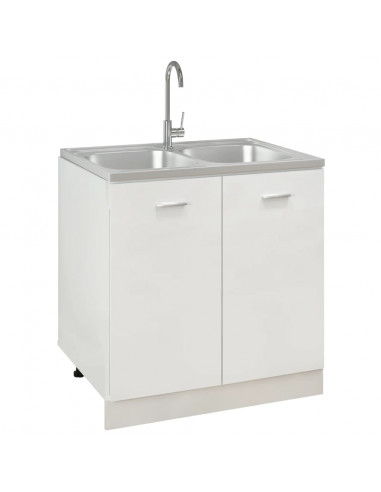 Lavello Cucina Doppia Vasca 800x600x155 mm Argento Acciaio Inox