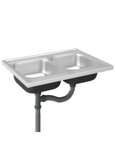 Lavello Cucina Doppia Vasca 800x600x155 mm Argento Acciaio Inox