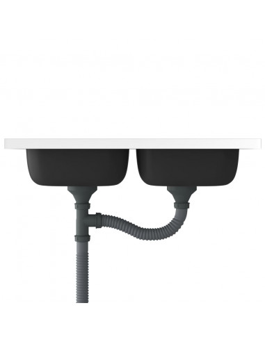 Lavello Cucina Doppia Vasca 800x600x155 mm Argento Acciaio Inox