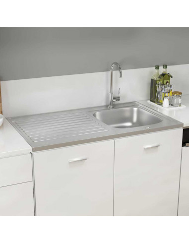 Lavello da Cucina con Scarico Argento 1000x600x155 mm Acciaio