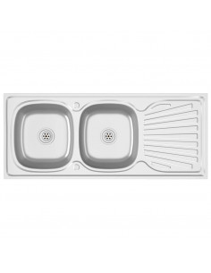 Lavello Cucina Doppia Vasca 1200x500x155mm Argento Acciaio Inox 2