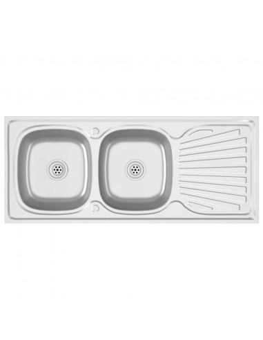 Lavello Cucina Doppia Vasca 1200x500x155mm Argento Acciaio Inox