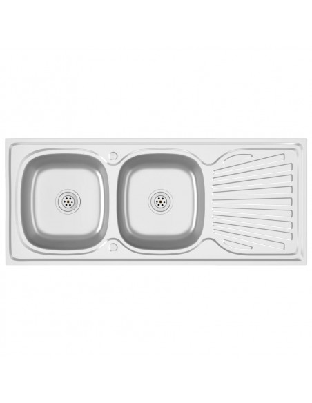 Lavello Cucina Doppia Vasca 1200x500x155mm Argento Acciaio Inox