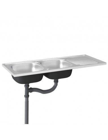 Lavello Cucina Doppia Vasca 1200x500x155mm Argento Acciaio Inox