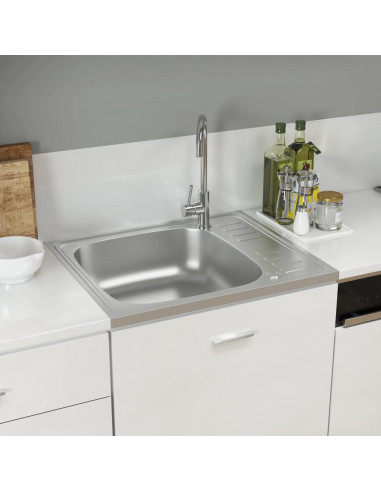 Lavello da Cucina con Scarico Argento 500x600x155 mm Acciaio