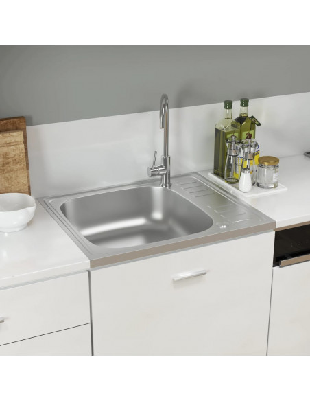 Lavello da Cucina con Scarico Argento 500x600x155 mm Acciaio