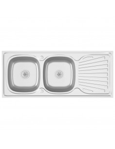 Lavello da Cucina Doppia Vasca Argento 1200x600x155 mm Acciaio 2