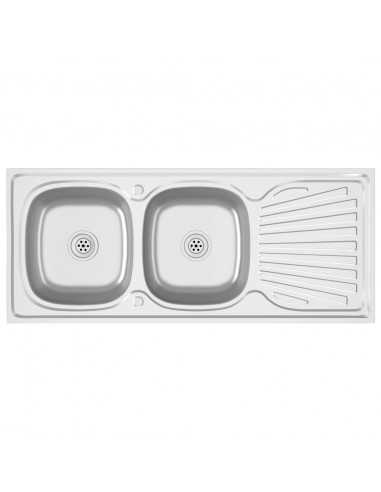 Lavello da Cucina Doppia Vasca Argento 1200x600x155 mm Acciaio