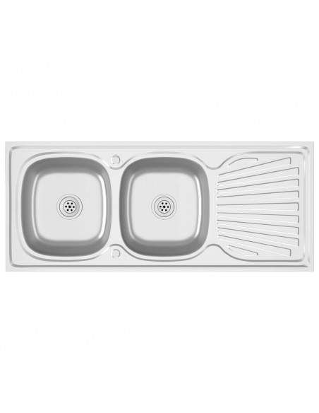 Lavello da Cucina Doppia Vasca Argento 1200x600x155 mm Acciaio