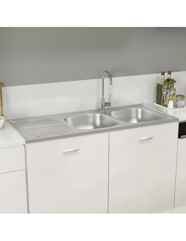 Lavello da Cucina Doppia Vasca Argento 1200x600x155 mm Acciaio