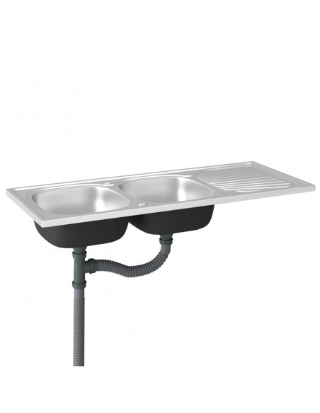 Lavello da Cucina Doppia Vasca Argento 1200x600x155 mm Acciaio