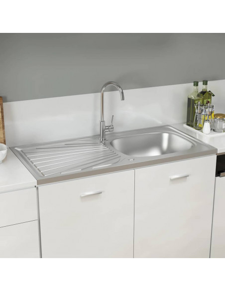 Lavello da Cucina con Scarico Argento 1000x500x155 mm Acciaio