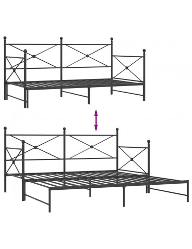 Divano Letto Estraibile senza Materasso Nero 100x190 cm Acciaio