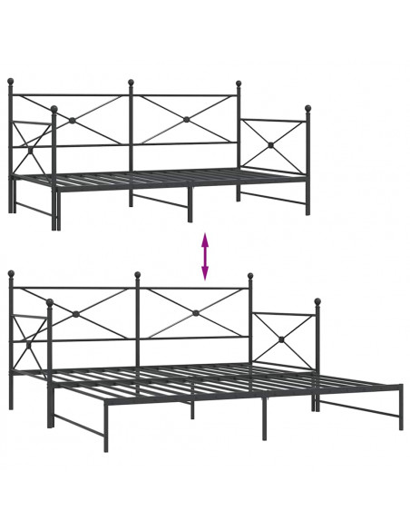 Divano Letto Estraibile senza Materasso Nero 100x200 cm Acciaio
