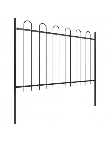 Recinzione da Giardino con Punta Tonda Acciaio 17x1,2m Nera