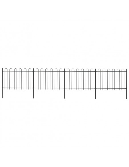 Recinzione da Giardino con Punta Tonda in Acciaio 6,8x1,2m Nera