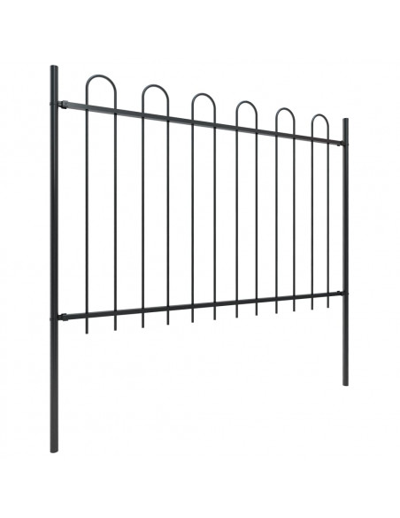 Recinzione da Giardino con Punta Tonda in Acciaio 6,8x1,2m Nera