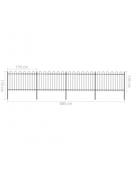 Recinzione da Giardino con Punta Tonda in Acciaio 6,8x1,2m Nera