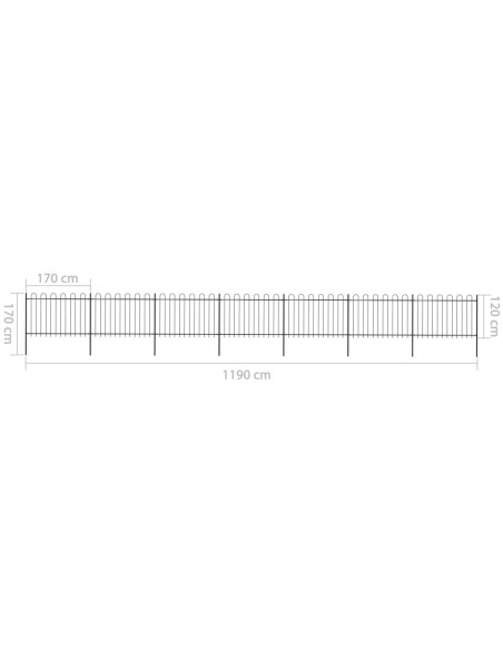Recinzione Giardino Punta Tonda in Acciaio 11,9x1,2 m Nera