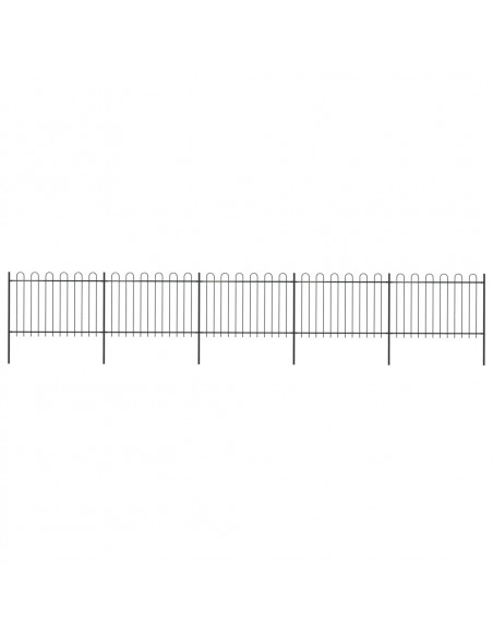 Recinzione Giardino con Punta Tonda in Acciaio 8,5x1,2 m Nera