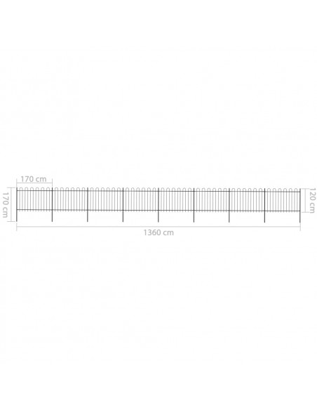 Recinzione Giardino con Punta Tonda in Acciaio 13,6x1,2m Nera