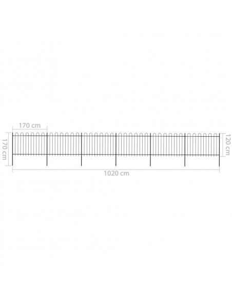 Recinzione da Giardino Punta Tonda in Acciaio 10,2x1,2m Nera