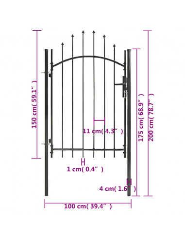 Cancello da Giardino in Acciaio 1x2 m Nero