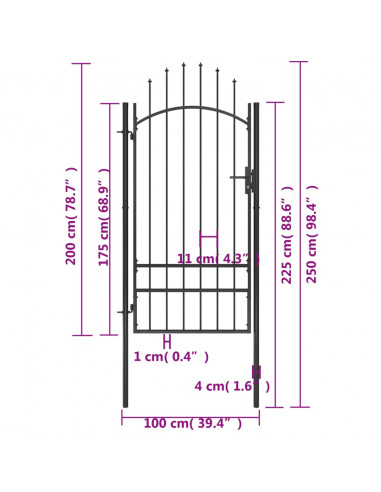 Cancello da Giardino in Acciaio 1x2,5 m Nero