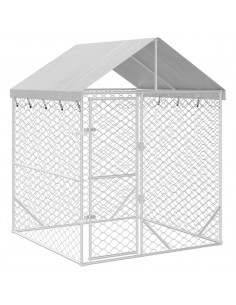 Cuccia Cani da Esterno Tetto Argento 2x2x2,5 m Acciaio Zincato