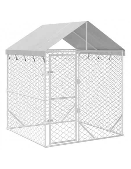 Cuccia Cani da Esterno Tetto Argento 2x2x2,5 m Acciaio Zincato