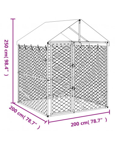 Cuccia Cani da Esterno Tetto Argento 2x2x2,5 m Acciaio Zincato