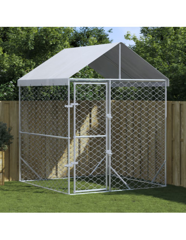 Cuccia Cani da Esterno Tetto Argento 2x2x2,5 m Acciaio Zincato