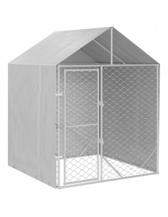 Cuccia Cani da Esterno Tetto Argento 2x2x2,5 m Acciaio Zincato