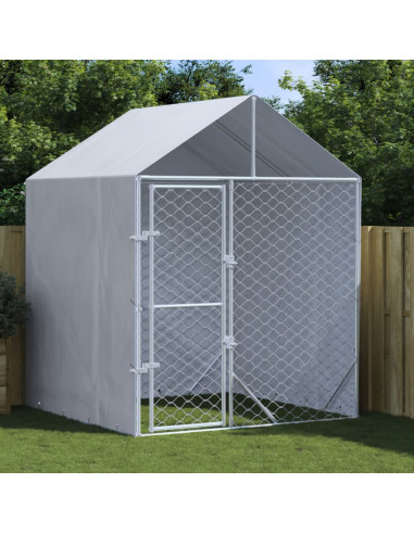 Cuccia Cani da Esterno Tetto Argento 2x2x2,5 m Acciaio Zincato