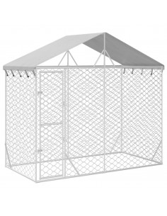 Cuccia Cani da Esterno Tetto Argento 3x1,5x2,5m Acciaio Zincato