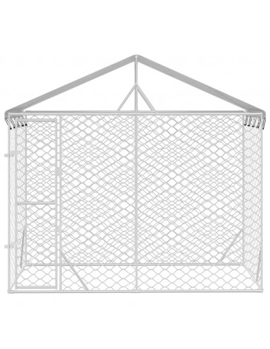 Cuccia Cani da Esterno Tetto Argento 3x1,5x2,5m Acciaio Zincato