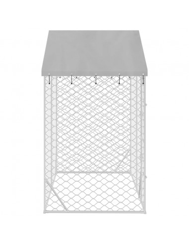 Cuccia Cani da Esterno Tetto Argento 3x1,5x2,5m Acciaio Zincato