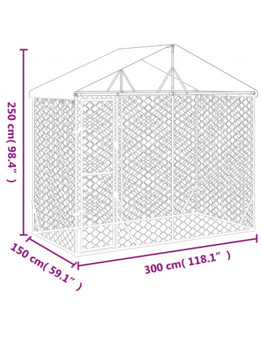 Cuccia Cani da Esterno Tetto Argento 3x1,5x2,5m Acciaio Zincato