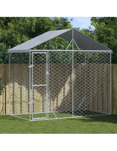 Cuccia Cani da Esterno Tetto Argento 3x1,5x2,5m Acciaio Zincato