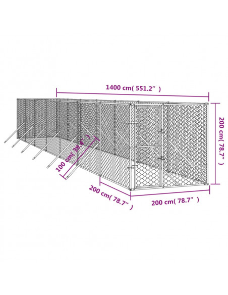 Cuccia per Cani da Esterno Argento 2x14x2 m Acciaio Zincato