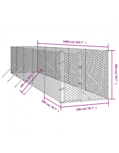 Cuccia per Cani da Esterno Argento 2x10x2 m Acciaio Zincato