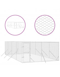 Cuccia per Cani da Esterno Argento 4x8x2 m in Acciaio Zincato