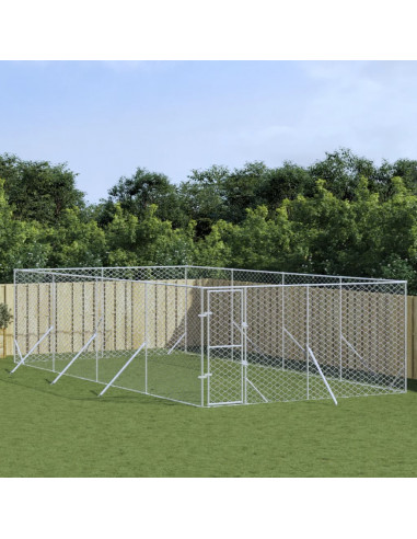 Cuccia per Cani da Esterno Argento 4x8x2 m in Acciaio Zincato